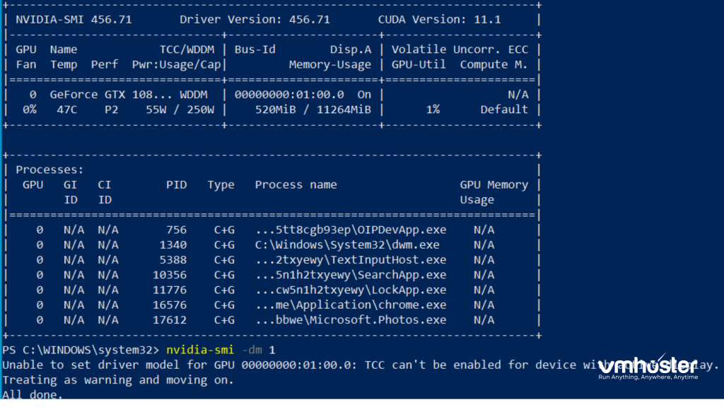nvidia-smi output or graphics driver information