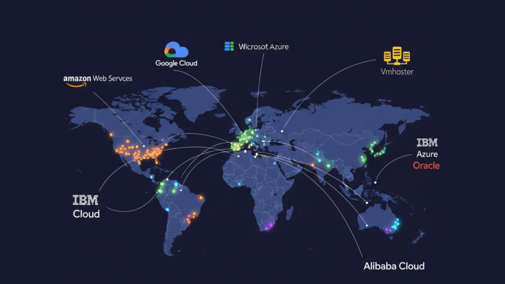 Map showing global data center locations of major cloud providers